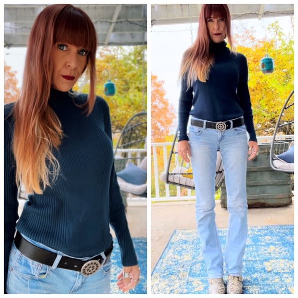 Deep Indigo Blue Turtleneck Top - Picture 6 of 17